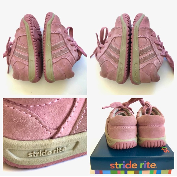 Stride Rite SPROUT Toddler Girl size 4.5M ROSEY SUEDE Pink Lace-Up Sneaker Shoes - Picture 2 of 7